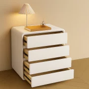 Скрин от MDF и PU кожа – 4 чекмеджета, 55x40x81 см - Бял