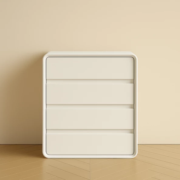 Скрин от MDF и PU кожа – 4 чекмеджета, 55x40x81 см - Бял