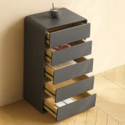 Скрин от MDF и PU кожа – 5 чекмеджета, 55x40x101 см - Тъмносив