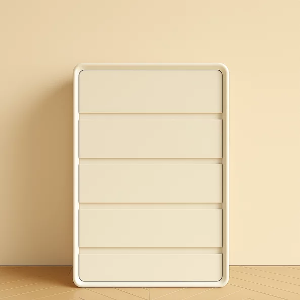 Скрин от MDF и PU кожа – 5 чекмеджета, 55x40x101 см - Бял