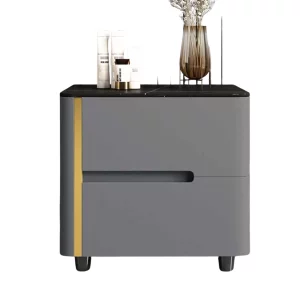 Боядисано нощно шкафче от синтерован камък, дъбово дърво и метал – Сиво