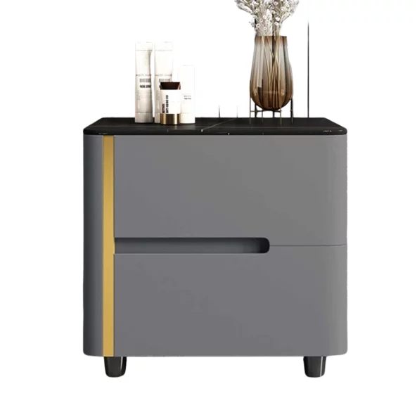 Боядисано нощно шкафче от синтерован камък, дъбово дърво и метал – Сиво