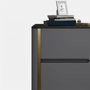 Боядисано нощно шкафче от синтерован камък, дъбово дърво и метал – Сиво