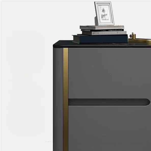 Боядисано нощно шкафче от синтерован камък, дъбово дърво и метал – Сиво