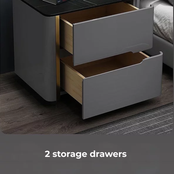 Боядисано нощно шкафче от синтерован камък, дъбово дърво и метал – Сиво