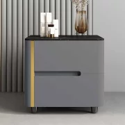 Боядисано нощно шкафче от синтерован камък, дъбово дърво и метал – Сиво