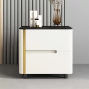 Боядисана нощно шкафче от синтерован камък, дъбово дърво и метал – БЯЛО