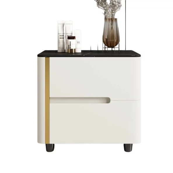 Боядисана нощно шкафче от синтерован камък, дъбово дърво и метал – БЯЛО