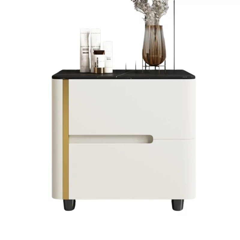 Noptieră vopsită din piatră sinterizată, lemn de stejar și metal-White