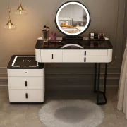 Интелигентна тоалетка с кръгло огледало и плот от закалено стъкло – 100x40x120 см