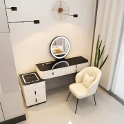 Интелигентна тоалетка с кръгло огледало и плот от закалено стъкло – 100x40x120 см