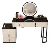 Интелигентна тоалетка с кръгло огледало и плот от закалено стъкло – 100x40x120 см