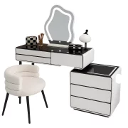 Интелигентна тоалетка с кръгло огледало и плот от закалено стъкло – 100x40x120 см