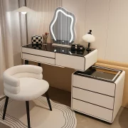 Интелигентна тоалетка с кръгло огледало и плот от закалено стъкло – 100x40x120 см