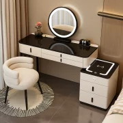 Интелигентна тоалетка – с кръгло огледало и плот от закалено стъкло, 100x40x120 см