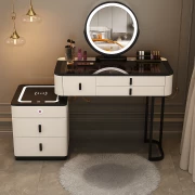 Интелигентна тоалетка с кръгло огледало и плот от закалено стъкло – 120x40x120 см