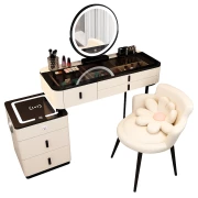 Интелигентна тоалетка с кръгло огледало и плот от закалено стъкло – 120x40x120 см