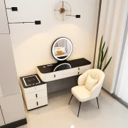 Интелигентна тоалетка с кръгло огледало и плот от закалено стъкло – 120x40x120 см