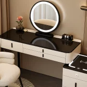 Интелигентна тоалетка – с кръгло огледало и плот от закалено стъкло, 120x40x120 см
