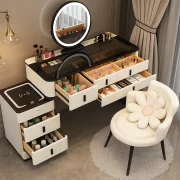 Интелигентна тоалетка с кръгло огледало и плот от закалено стъкло – 80x40x120 см