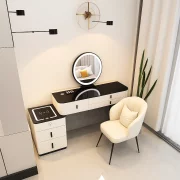 Интелигентна тоалетка с кръгло огледало и плот от закалено стъкло – 80x40x120 см