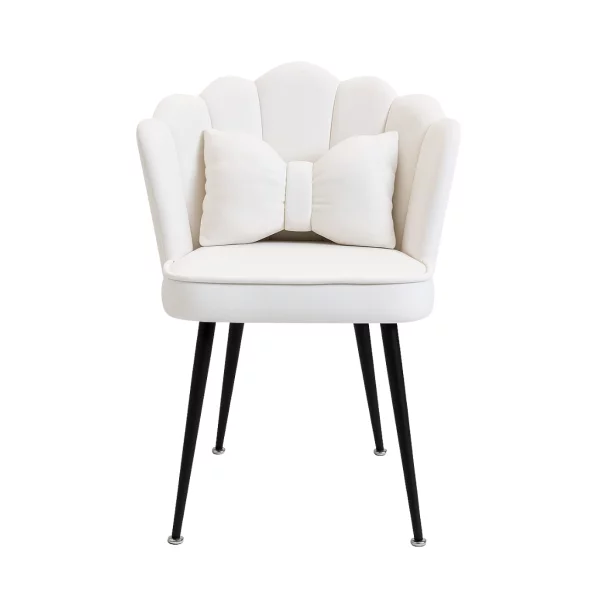 Елегантен стол с извита форма, тапициран с текстил и метални крака