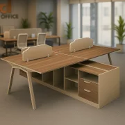 Birou operational,stație de lucru pentru 4 persoane cu dulap lateral lung W2800*D2400*H750