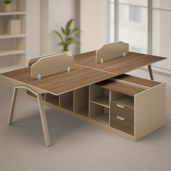 Birou operational,stație de lucru pentru 4 persoane cu dulap lateral lung W2800*D2400*H750