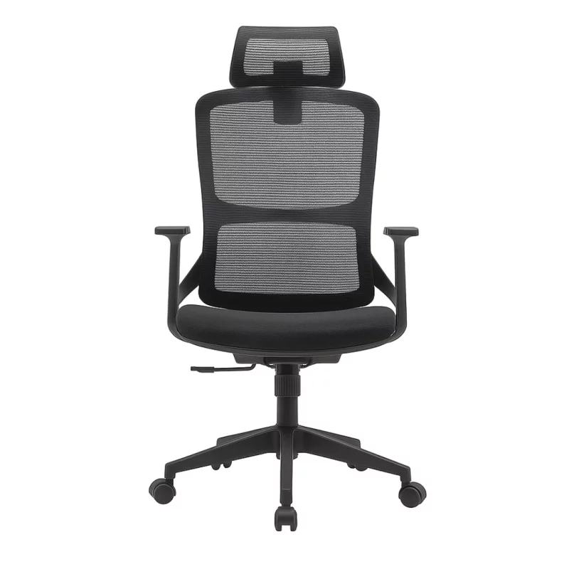 Scaun ergonomic de birou cu tetieră reglabilă și spătar din plasă-W720*D640*H1160-1255mm