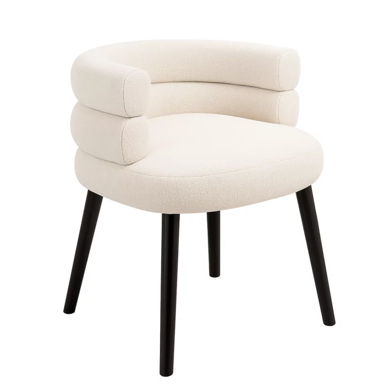 Scaun modern rotund tapițat cu material textil și picioare din fier