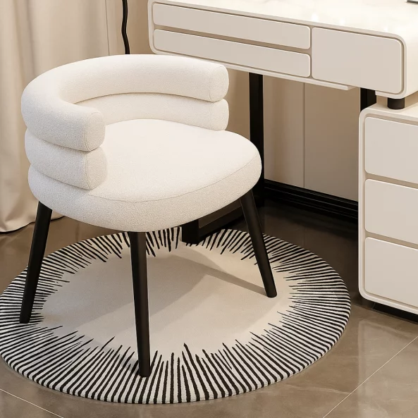 Модерен кръгъл стол, тапициран с текстил и метални крака