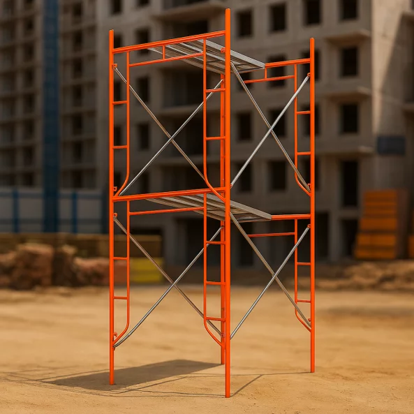 Acél mozgatható állvány H4000L1800W900 mm, 4 darab átlós merevítővel és 2 platformmal.