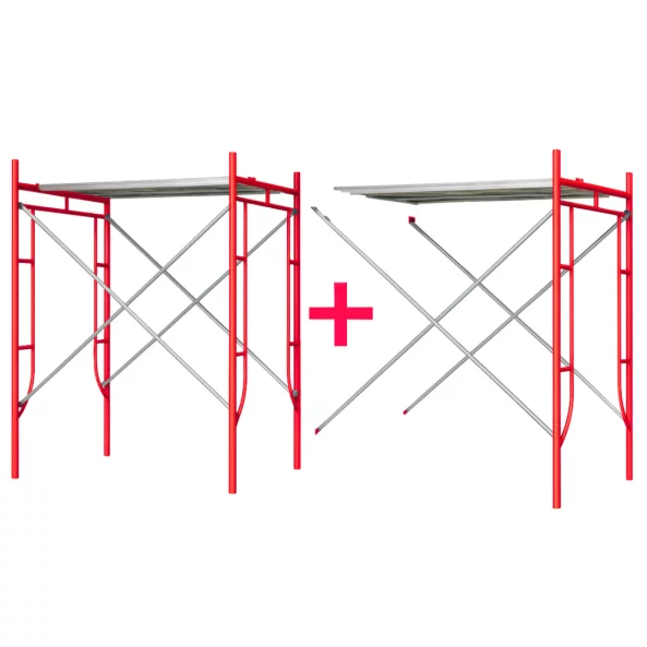 Járható acél állvány toldat H2000L1800W900, 2 ferde merevítő készlettel és egy platformmal