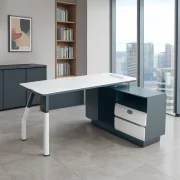 Бюро с меламинов плот и фиксиран страничен шкаф – 1200×1200×450 мм