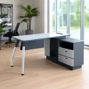 Бюро с меламинов плот и фиксиран страничен шкаф – 1200×1200×450 мм