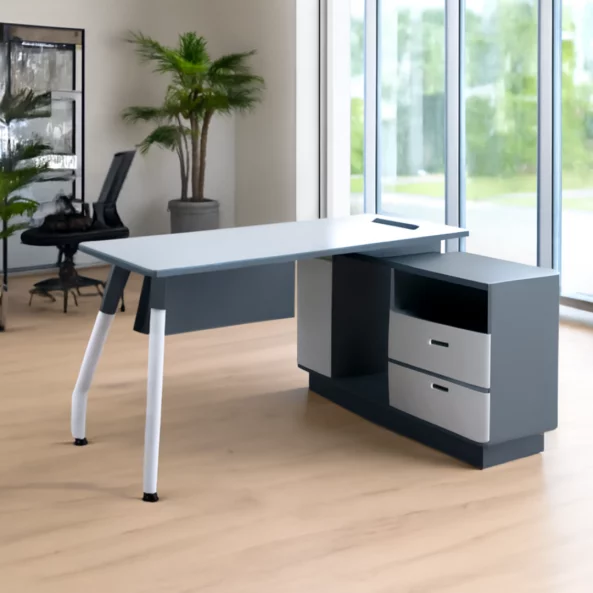 Бюро с меламинов плот и фиксиран страничен шкаф – 1200×1200×450 мм