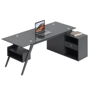 Birou Managerial cu blat din sticlă temperată și corp lateral – 2000×800×750 mm