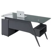 Birou Managerial cu blat din sticlă temperată și corp lateral – 2000×800×750 mm