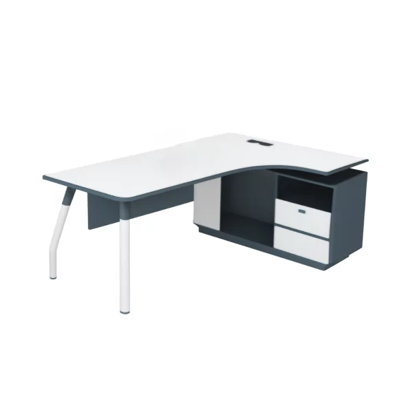 Модерна офис маса с метална опора и вградени рафтове - W1800D1200H750