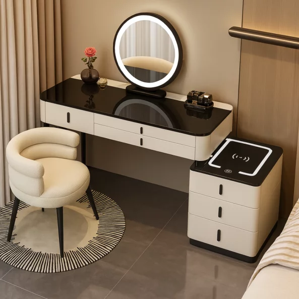 Интелигентна тоалетка – с кръгло огледало и плот от закалено стъкло, 80x40x120 см