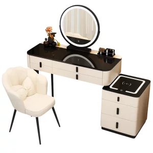 Интелигентна тоалетка – с кръгло огледало и плот от закалено стъкло, 80x40x120 см