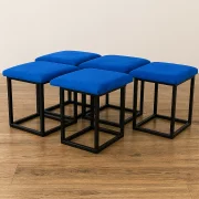 Многофункционален 5 в 1 табурет от кадифе – син цвят