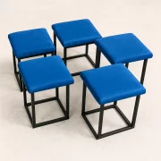 Многофункционален 5 в 1 табурет от кадифе – син цвят