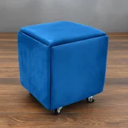 Многофункционален 5 в 1 табурет от кадифе – син цвят