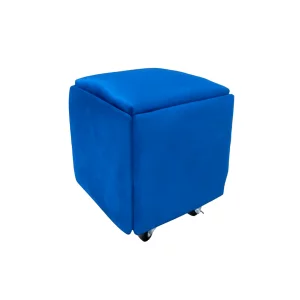 Многофункционален 5 в 1 табурет от кадифе – син цвят