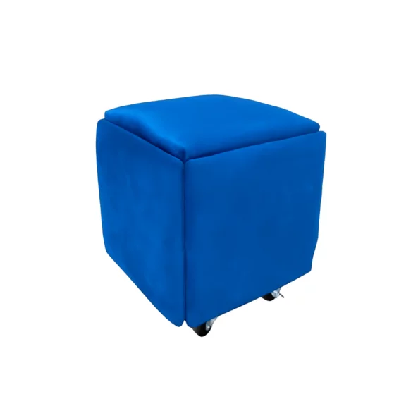 Многофункционален 5 в 1 табурет от кадифе – син цвят