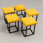 Многофункционален табурет 5 в 1 от кадифе – жълт цвят