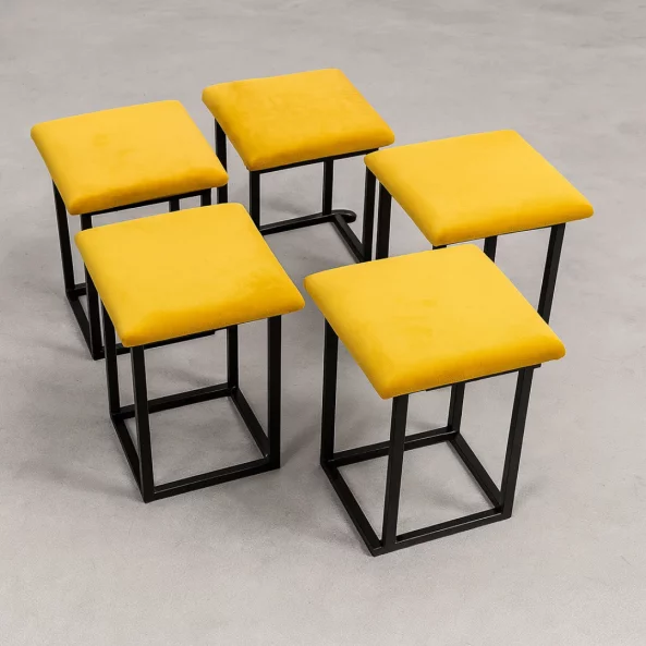 Многофункционален табурет 5 в 1 от кадифе – жълт цвят