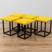 Многофункционален табурет 5 в 1 от кадифе – жълт цвят