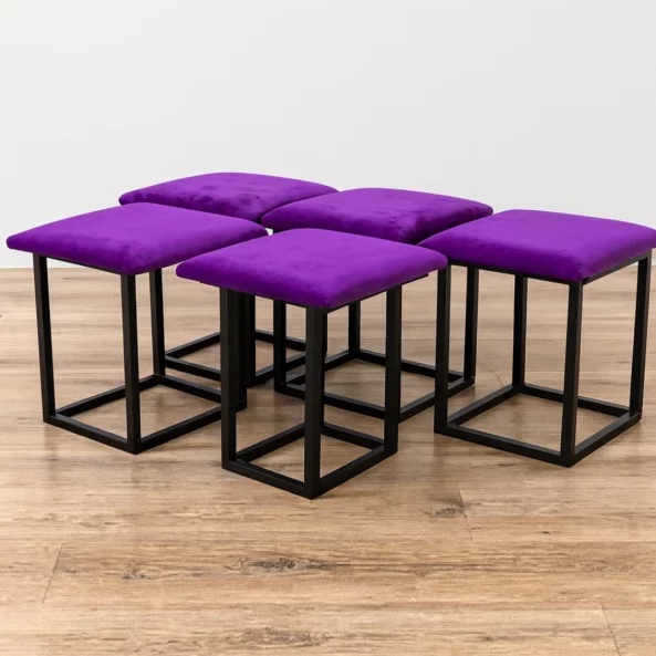 Многофункционален табурет 5 в 1 от кадифе – лилав цвят